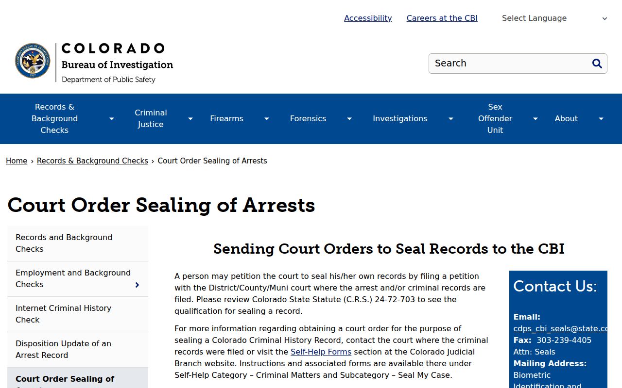 Hinsdale County arrest record sealing and CBI review