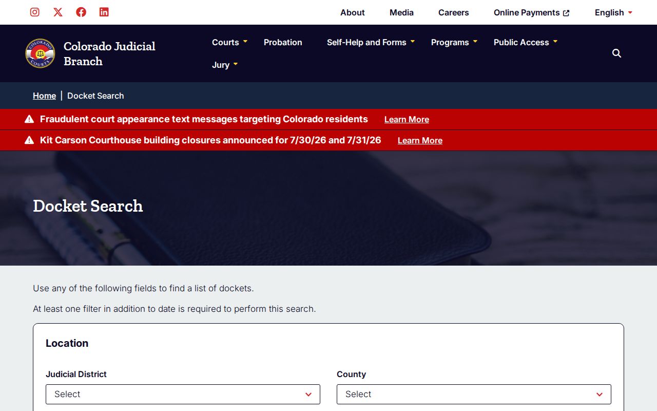 Hinsdale County criminal court case docket search