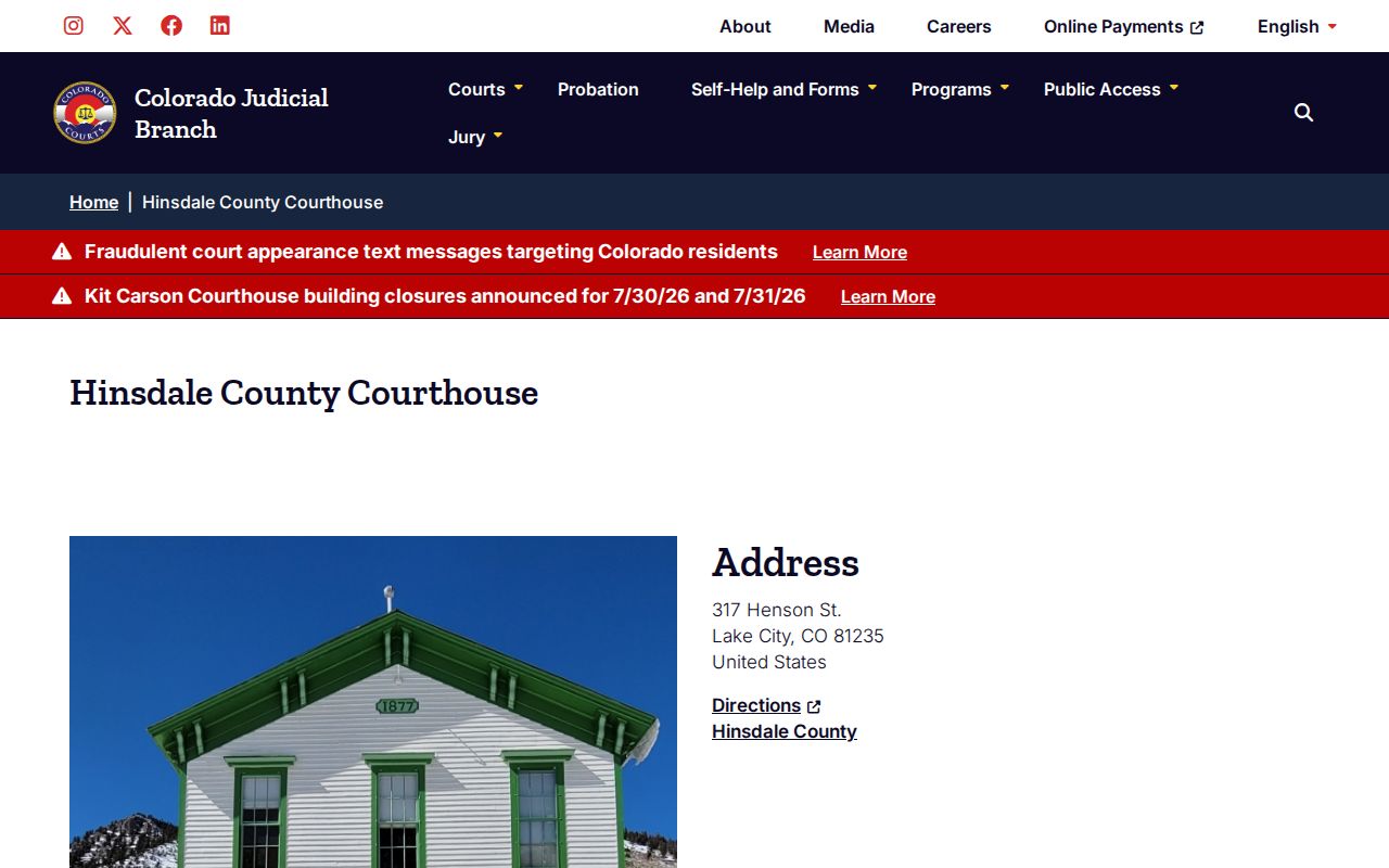 Hinsdale County criminal court record location