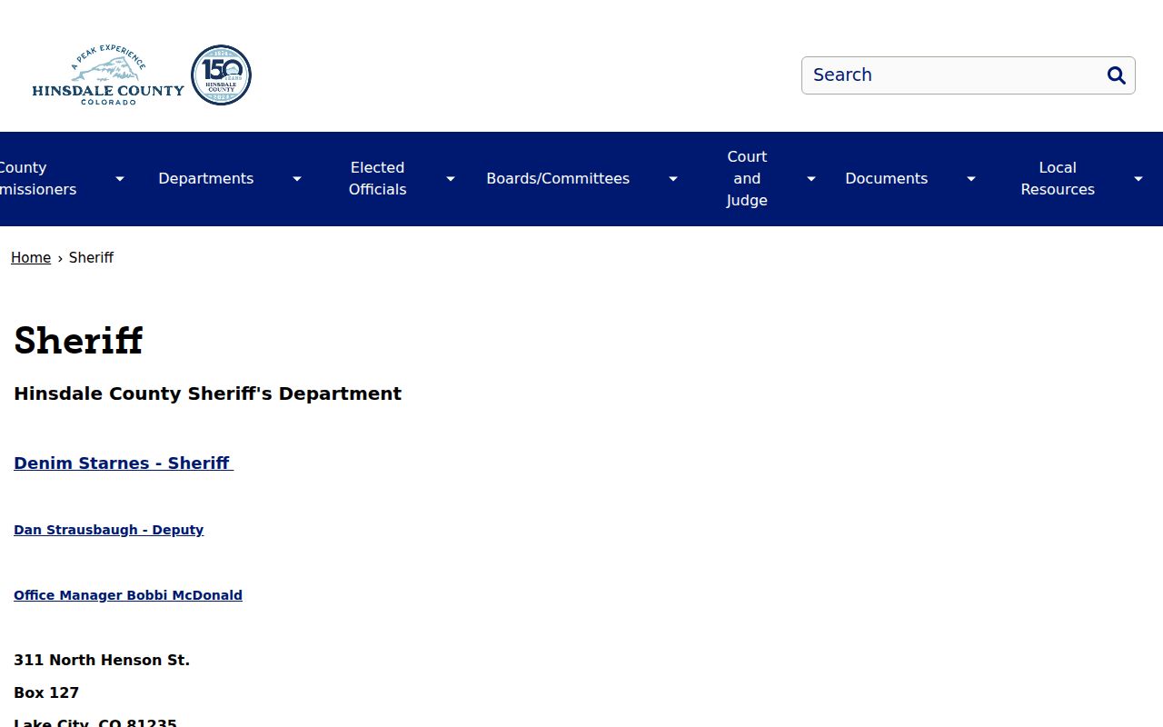 Hinsdale County criminal records official sheriff contact block